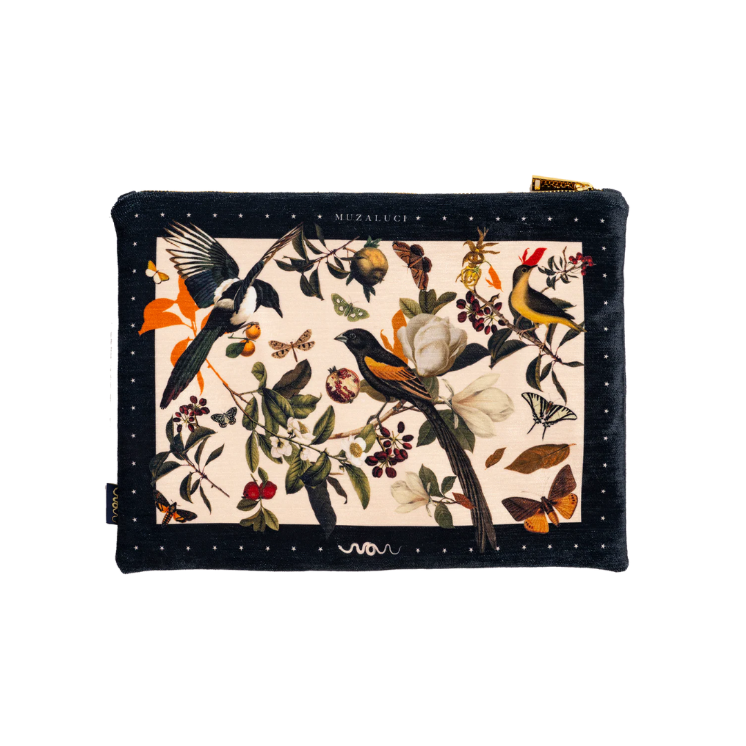 Black Retro Birds Hand Bag