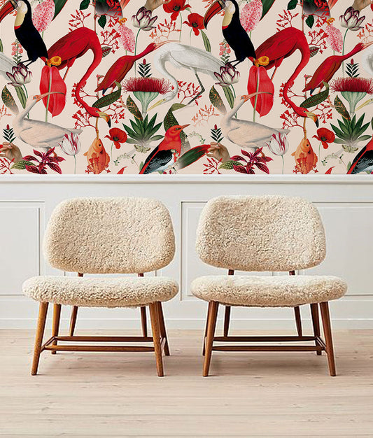 Red Jungle Wall Fabric
