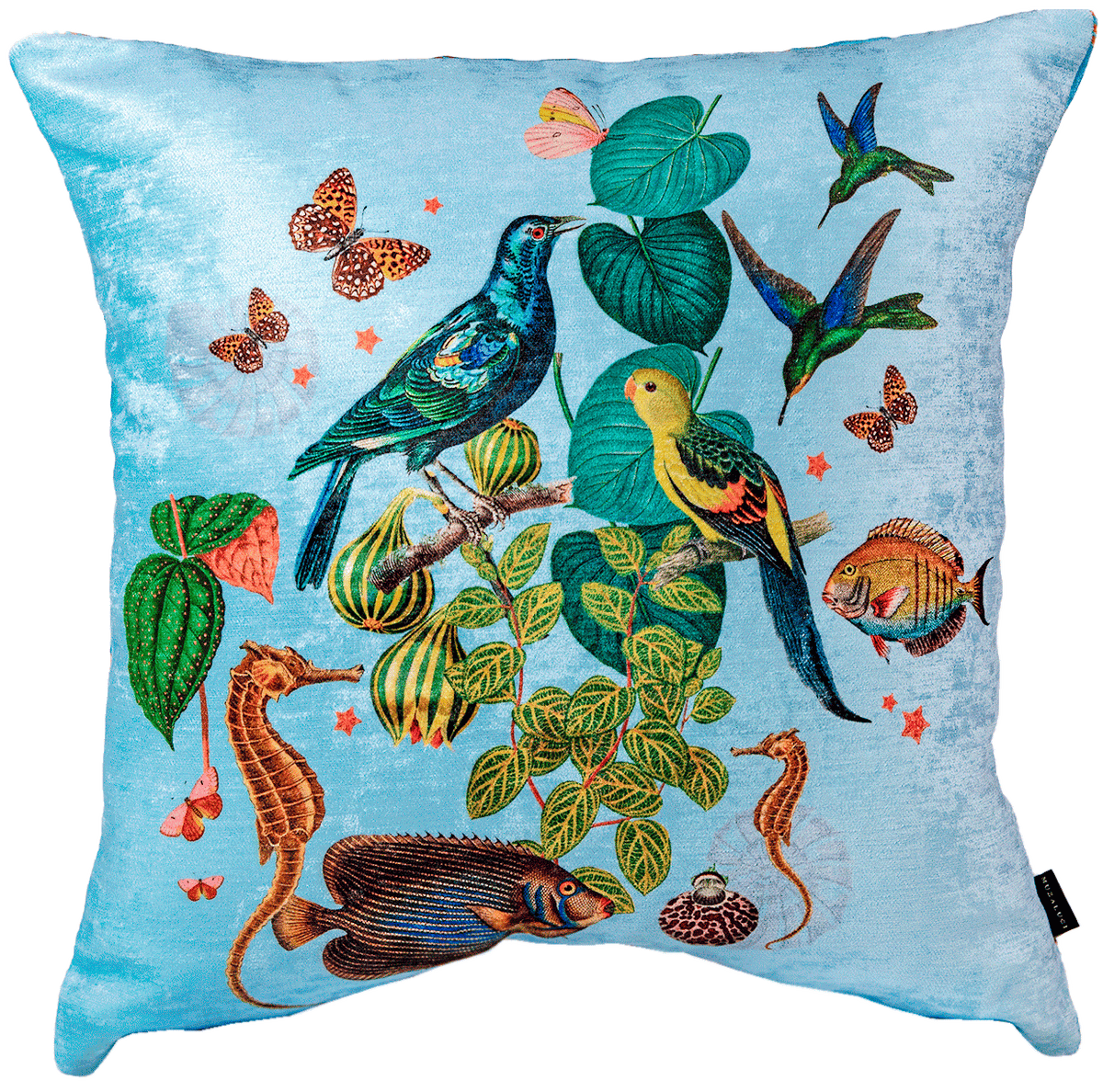 Cojin Mar de Cielo Parrots Velvet