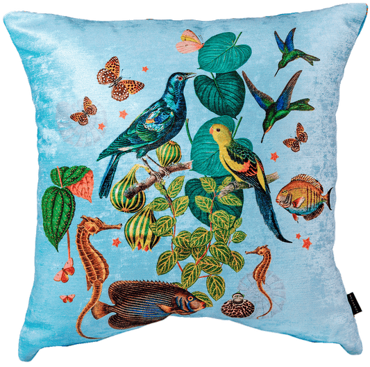 Cojin Mar de Cielo Parrots Velvet