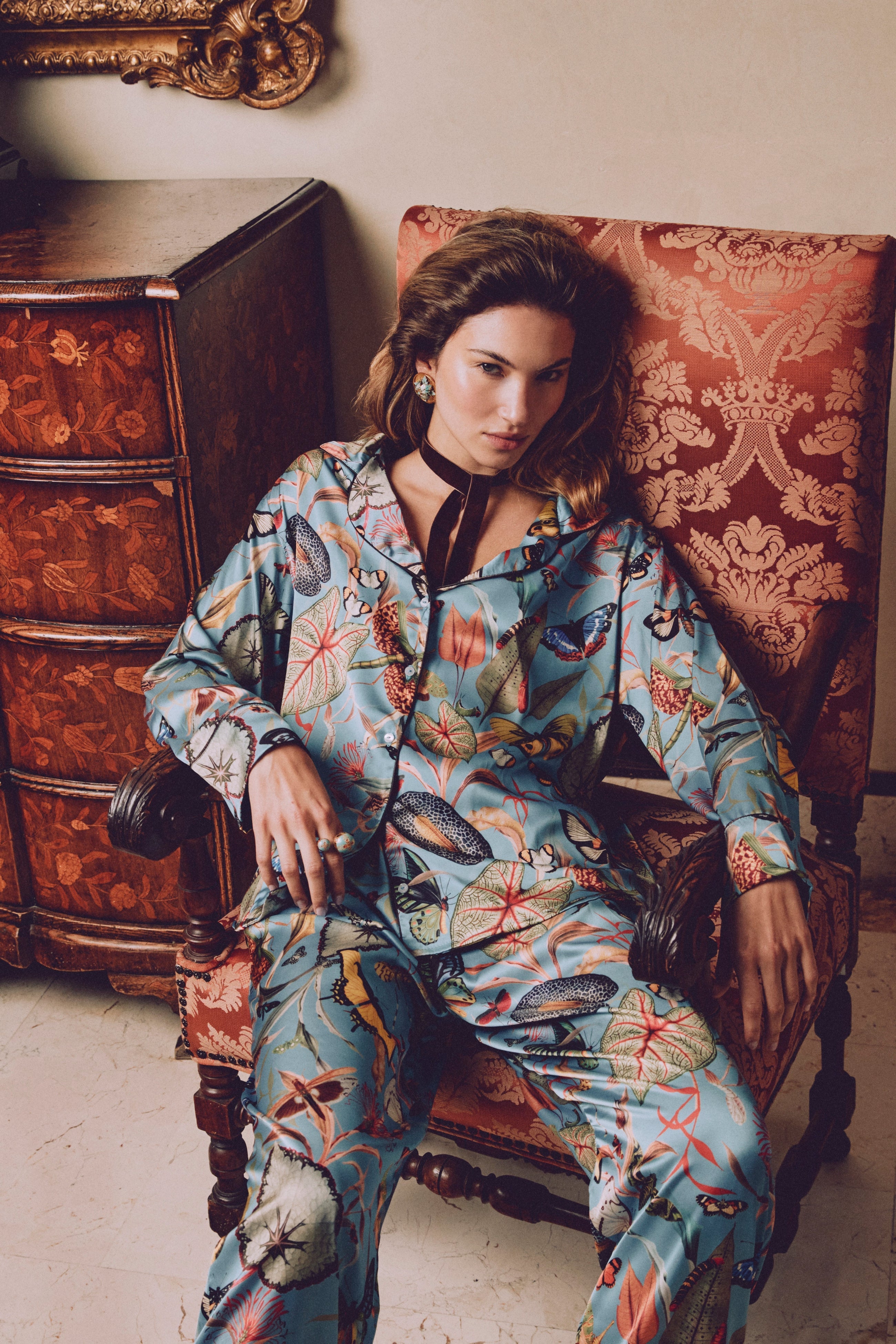 Pijama Long Set Aqua Butterfly