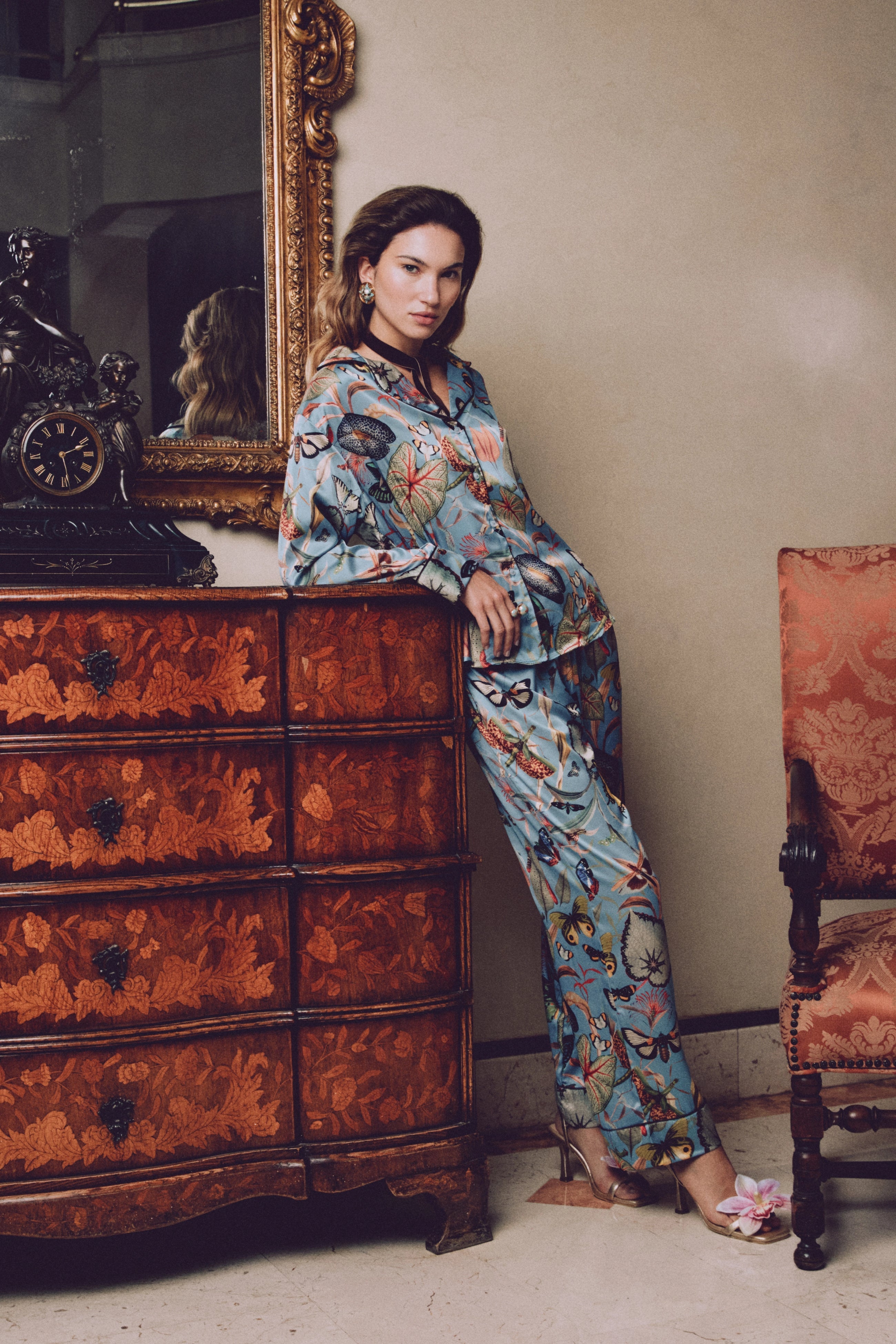 Pijama Long Set Aqua Butterfly