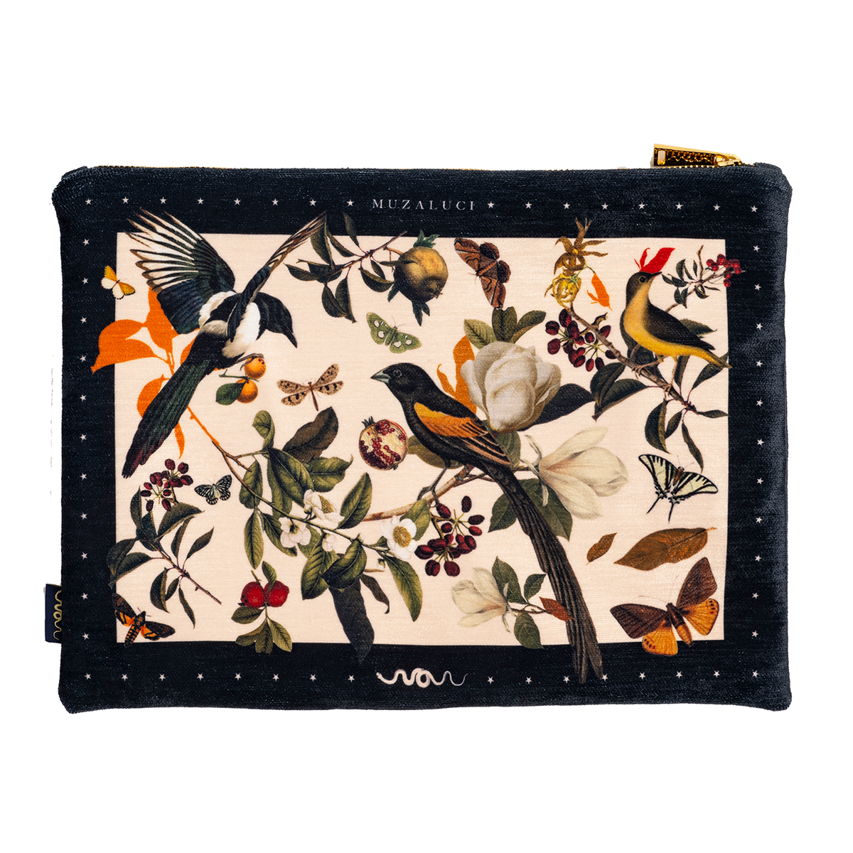 Black Retro Birds Hand Bag