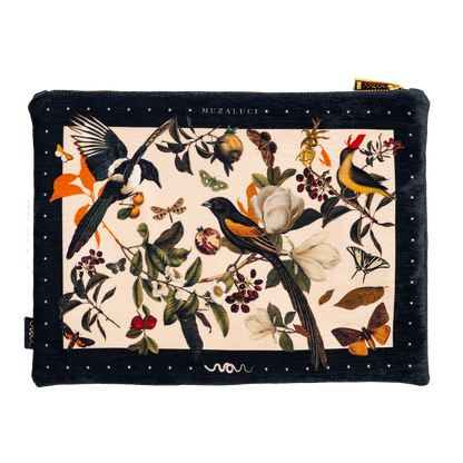 Black Retro Birds Hand Bag