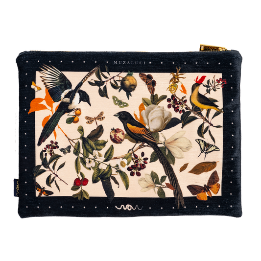 Black Retro Birds Hand Bag